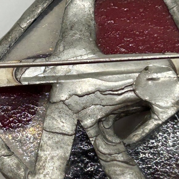 Abstract Modernist Handmade Brooch Stained Glass Brutalist Style Geometric OFAK - Picture 14 of 16